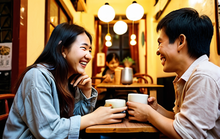 **Image Prompt:** A cozy coffee shop scene in Hanoi, Vietnam. Friends are laughing and talking over steaming cups of *cà phê sữa đá*. Warm lighting, comfortable seating, and a relaxed atmosphere. Focus on genuine human connection and smiles.